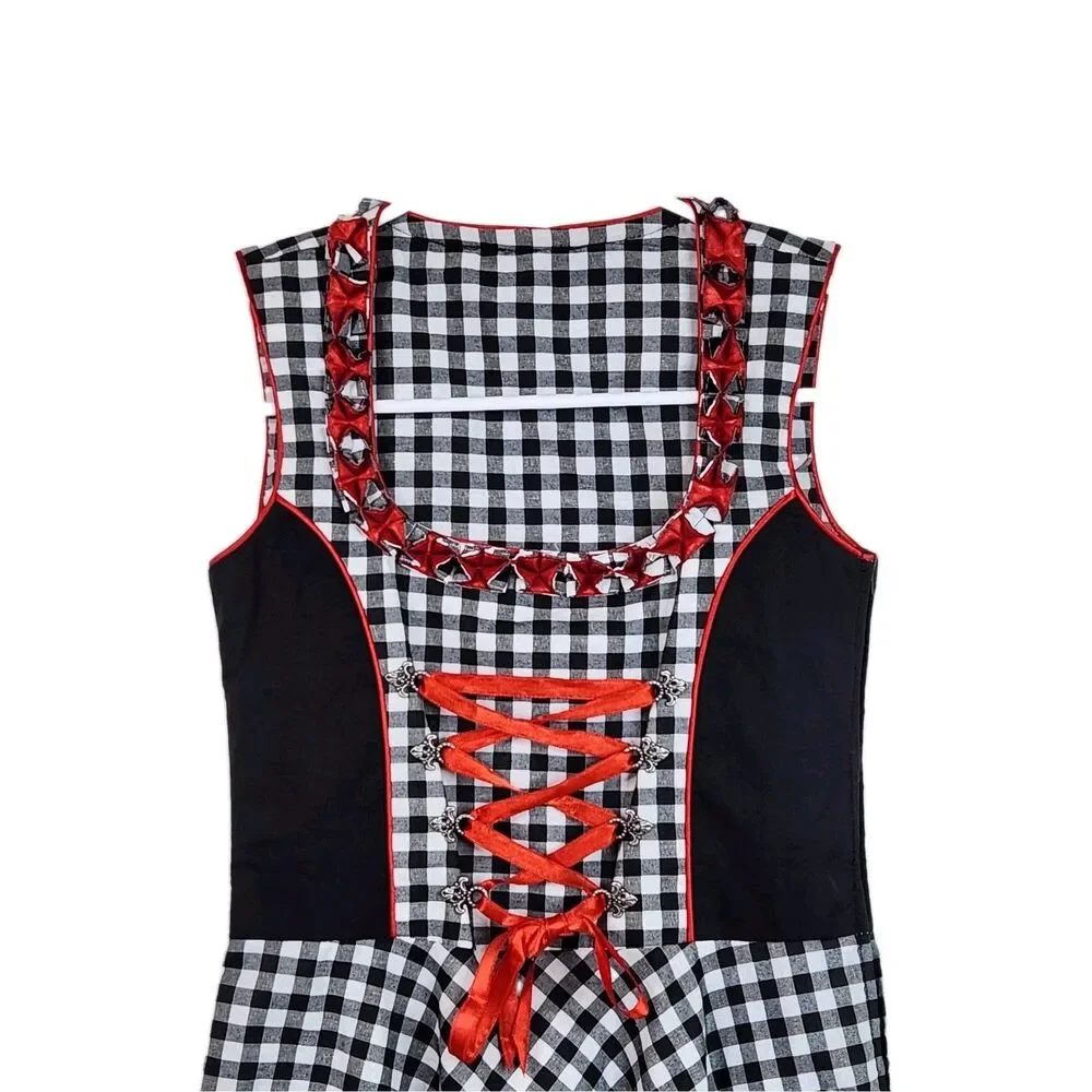 Authentic German Girls Gingham Dirndl Dress Ribbon Lace Up Oktoberfest Sz. 9/10
